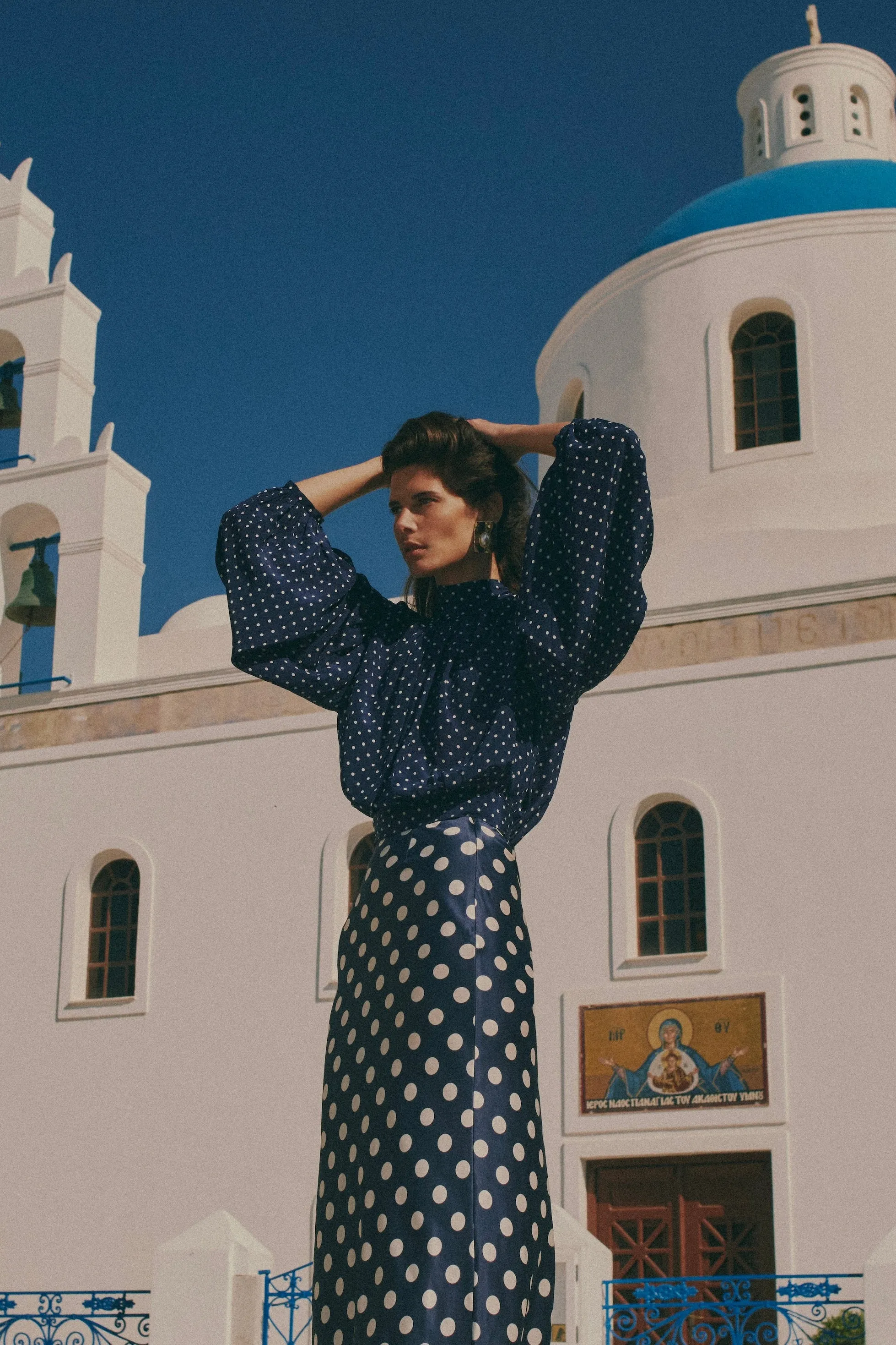 Draped Sleeve Chiffon Top (Navy White Polka Dot) sold by SAME product image thumbnail 4