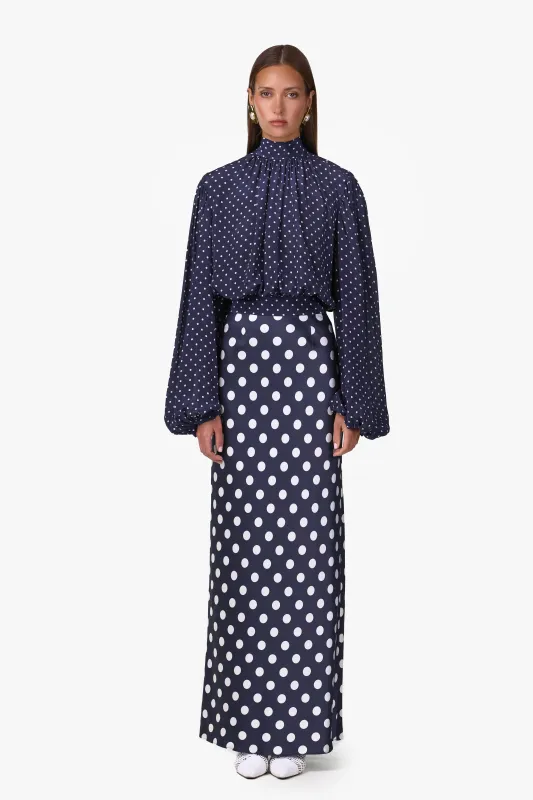 Draped Sleeve Chiffon Top (Navy White Polka Dot) made by SAME
