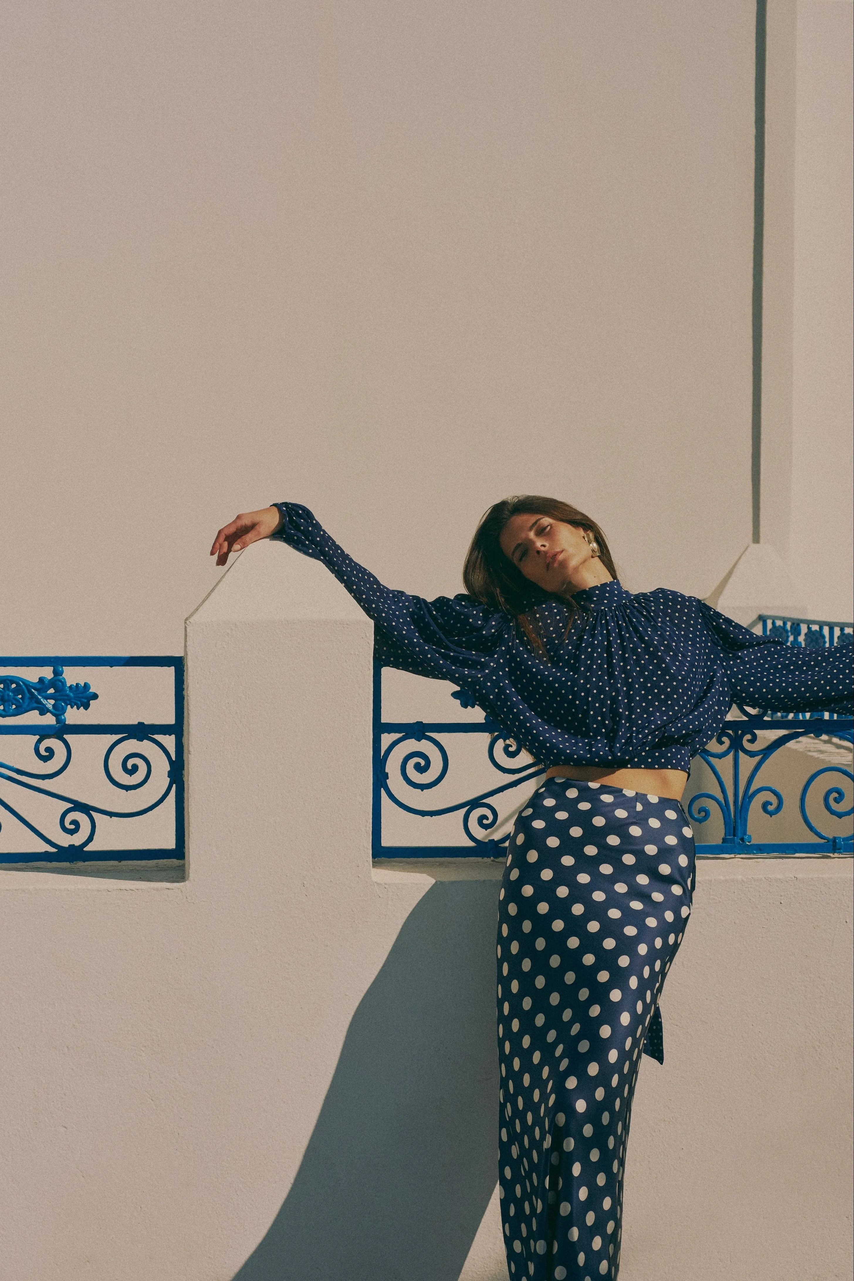 Draped Sleeve Chiffon Top (Navy White Polka Dot) sold by SAME product image thumbnail 3
