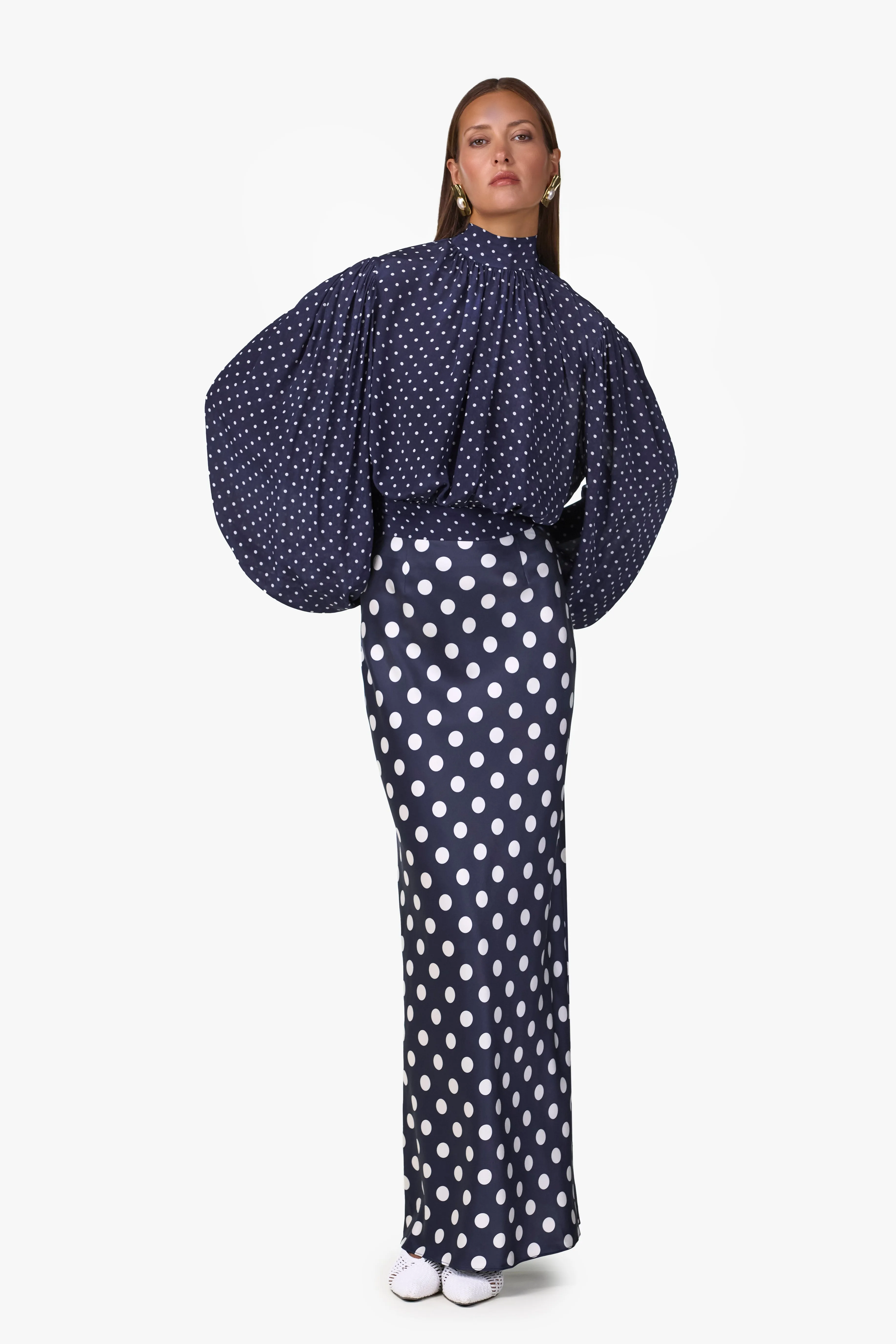 Draped Sleeve Chiffon Top (Navy White Polka Dot) sold by SAME product image thumbnail 5