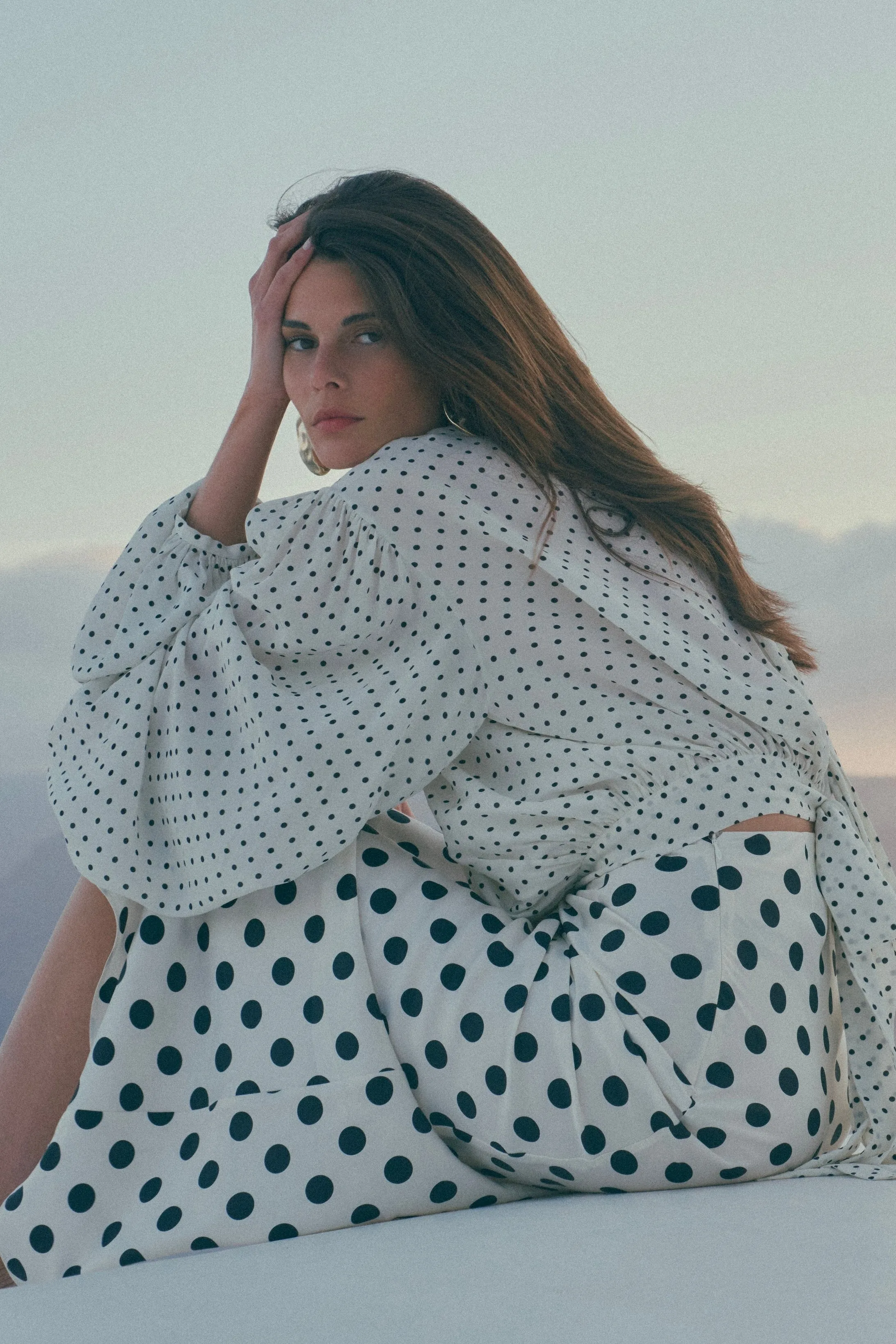 Draped Sleeve Chiffon Top (Cream Black Polka Dot) sold by SAME product image thumbnail 2