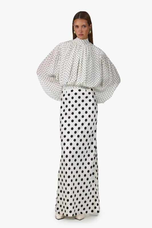 Draped Sleeve Chiffon Top (Cream Black Polka Dot) made by SAME