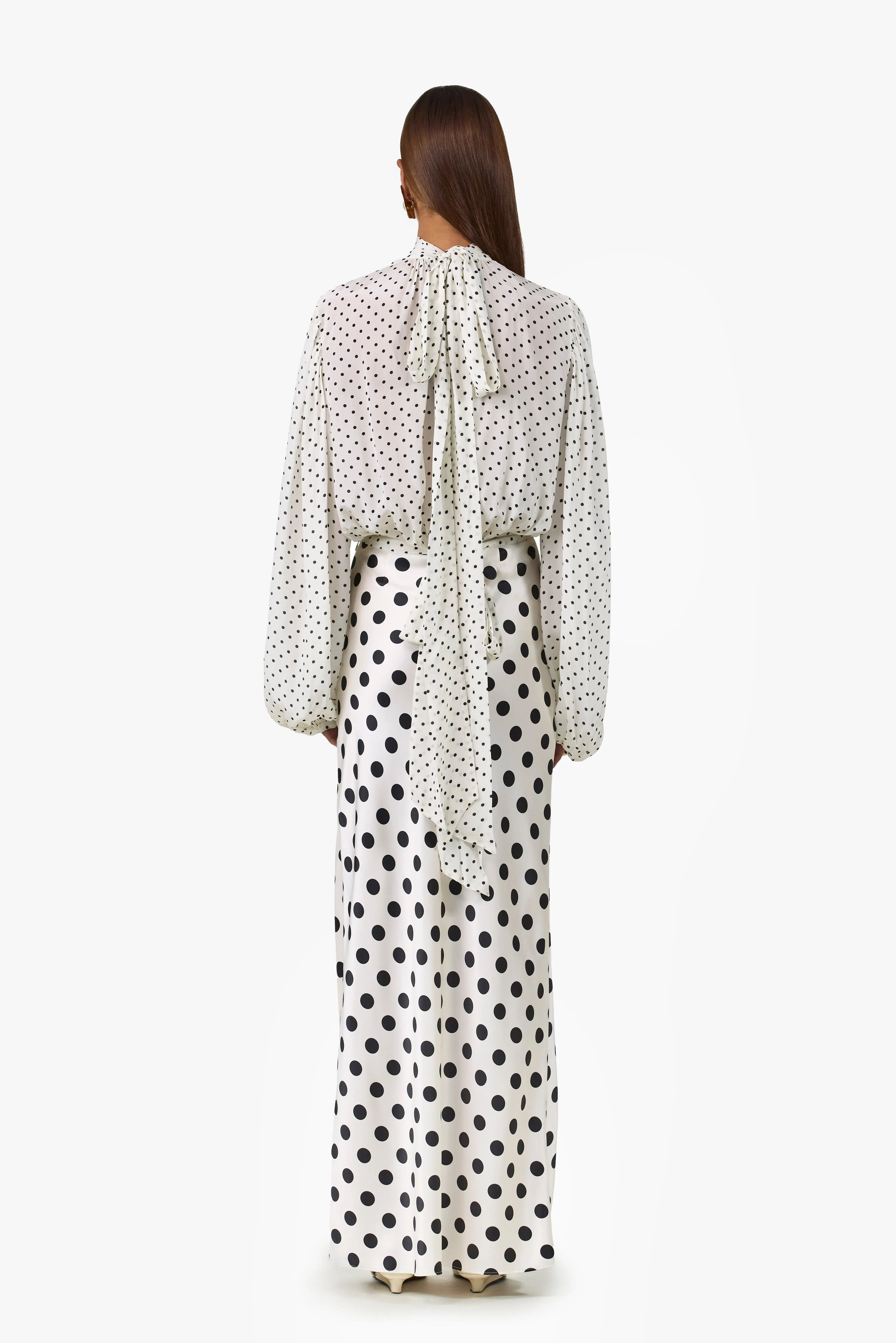 Draped Sleeve Chiffon Top (Cream Black Polka Dot) sold by SAME product image thumbnail 3