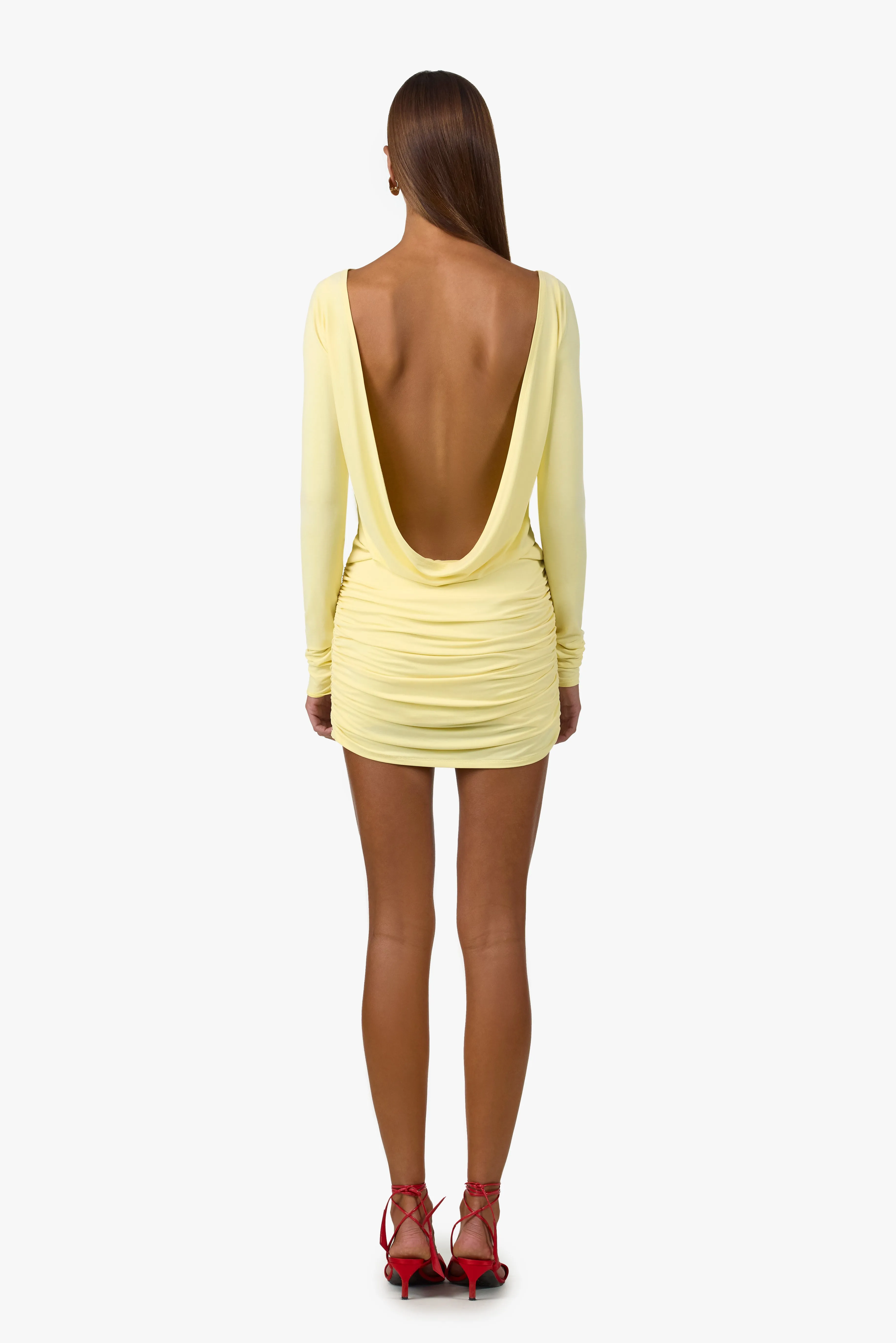 Draped Back Mini Dress (Butter Yellow) sold by SAME product image thumbnail 4