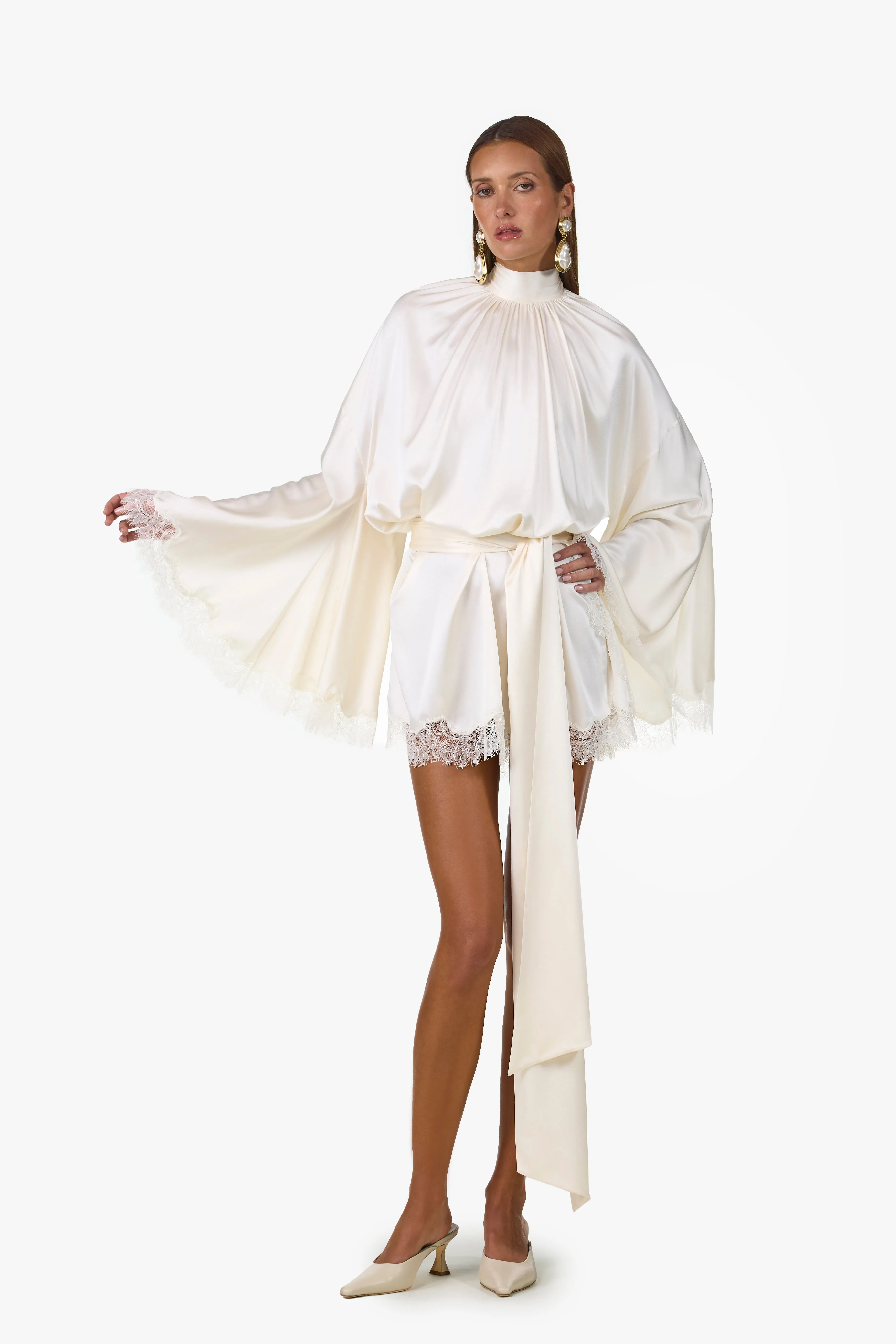 Lace Silk Mini Dress (Cream) sold by SAME product image thumbnail 4