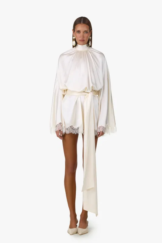 Lace Silk Mini Dress (Cream) made by SAME