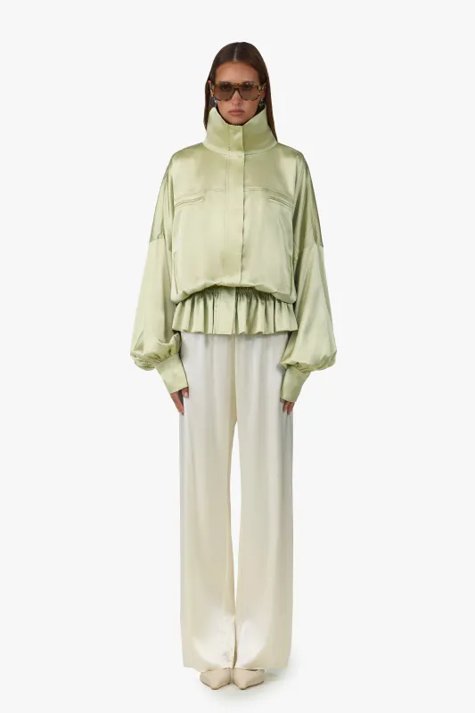 Silk Peplum Bomber Jacket (Sage) made by SAME