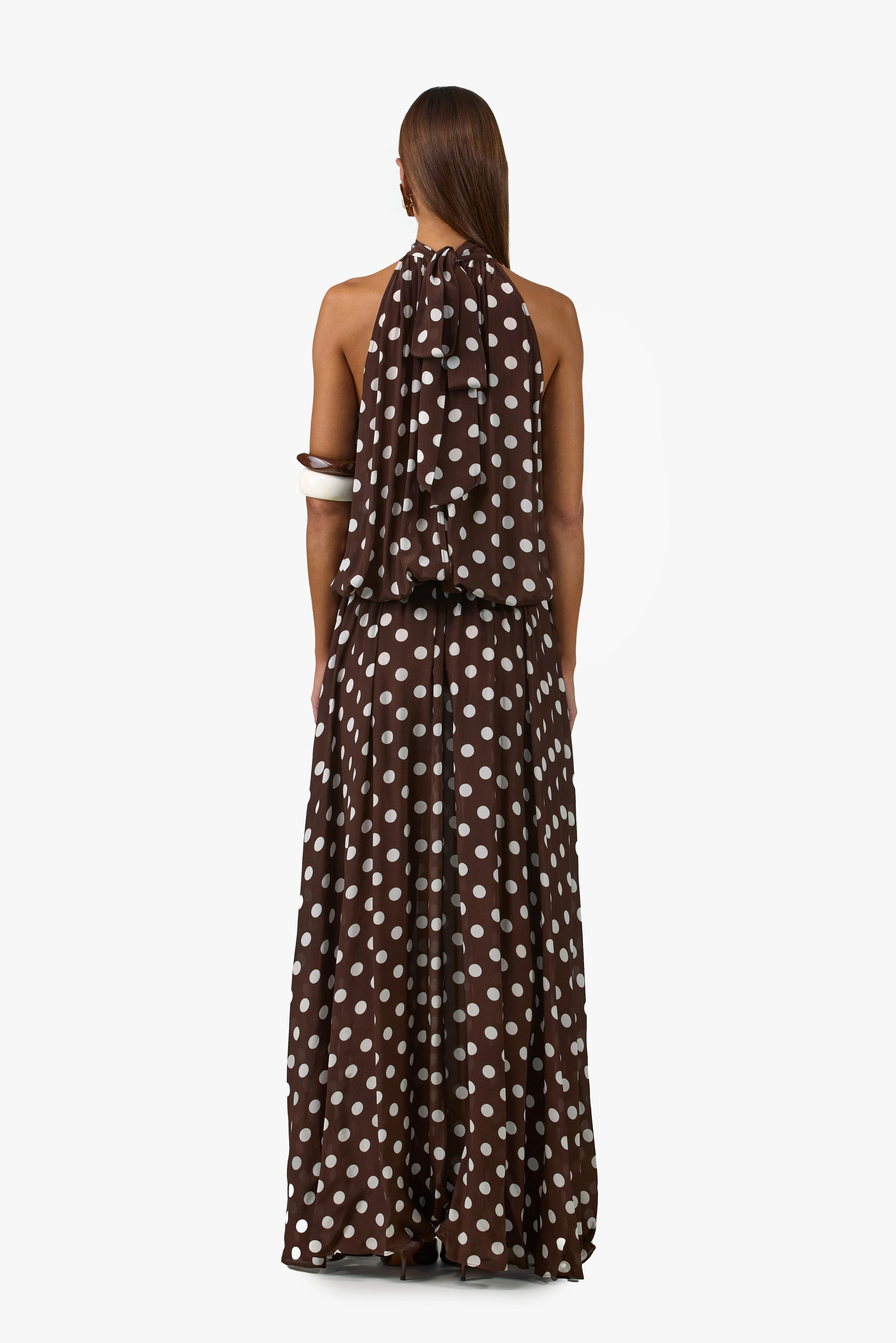 Drop Waist Chiffon Gown (Chocolate Brown Polka Dot) sold by SAME product image thumbnail 4
