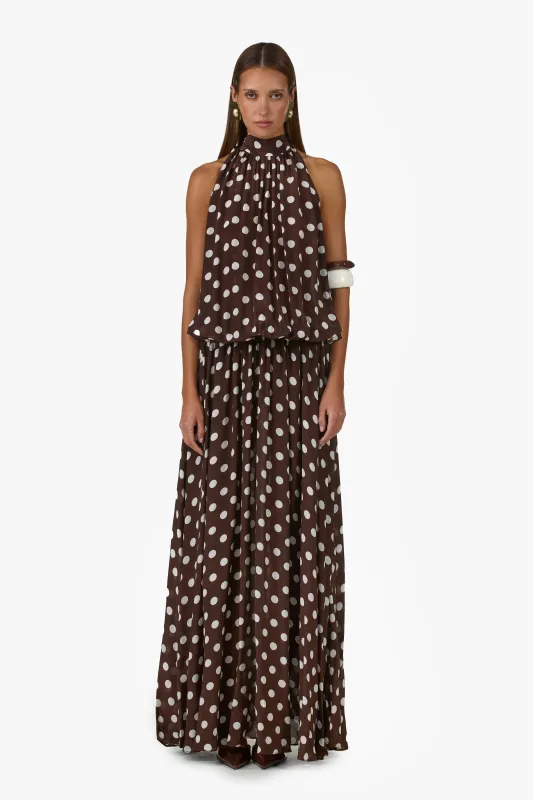 Drop Waist Chiffon Gown (Chocolate Brown Polka Dot) made by SAME