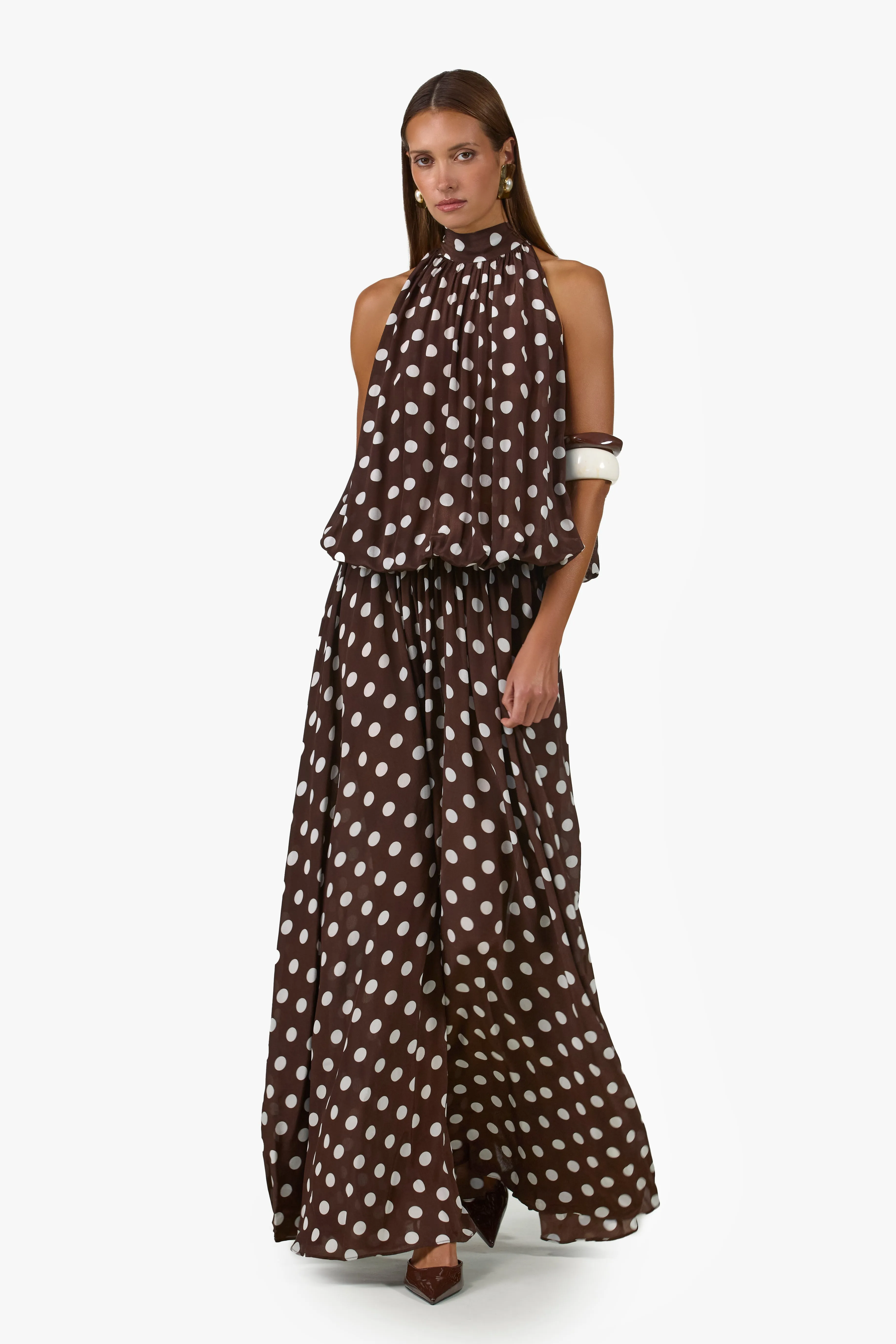 Drop Waist Chiffon Gown (Chocolate Brown Polka Dot) sold by SAME product image thumbnail 3
