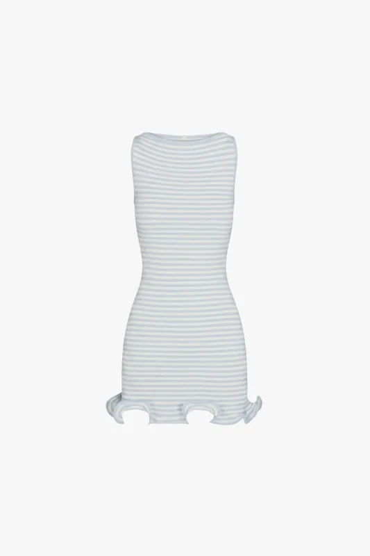 Ruffle Hem Tank Mini Dress (Pale Blue Stripe) made by SAME