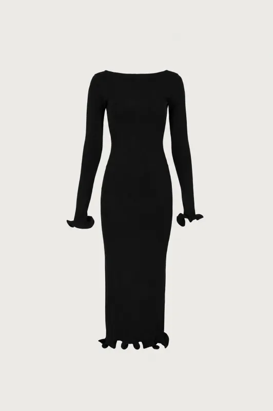 Ruffle Hem Midi Dress (Black) made by SAME