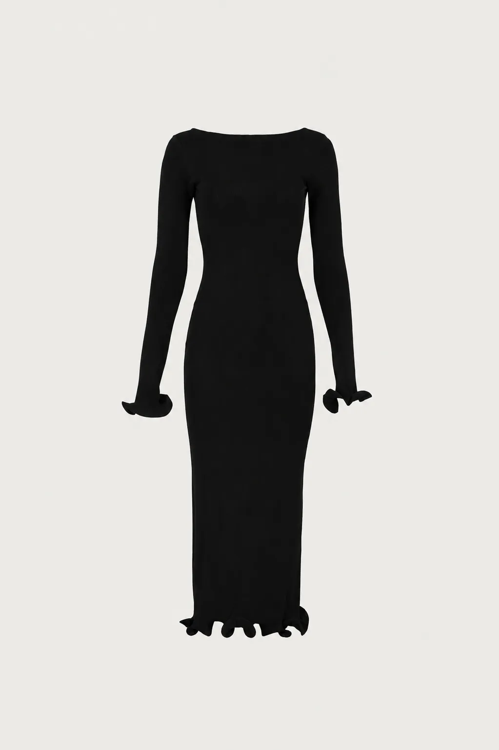 Ruffle Hem Midi Dress (Black) sold by SAME