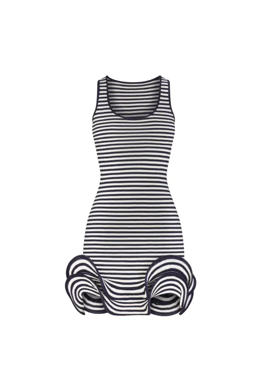 Double Ruffle Hem Mini Dress (Navy Stripe) made by SAME