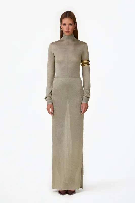 Ruched Knit Maxi Skirt (Sage Shimmer) made by SAME