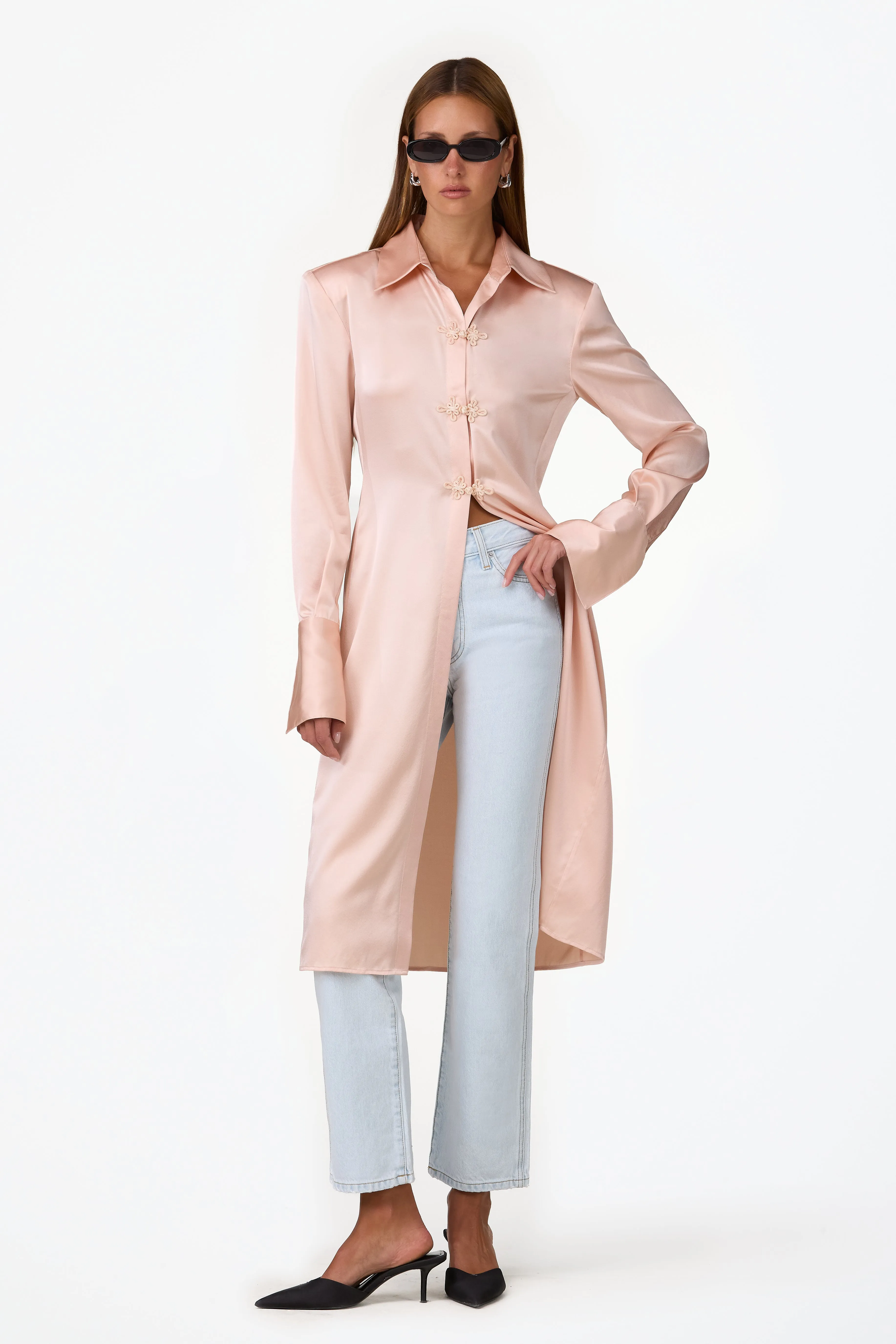 Tailored Silk Duster (Rose Clay) sold by SAME