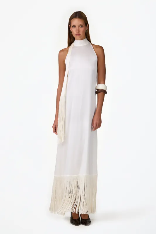 Silk Fringe Gown (Cream) made by SAME