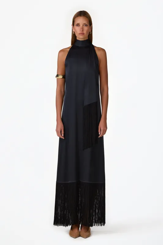 Silk Fringe Gown (Black) made by SAME