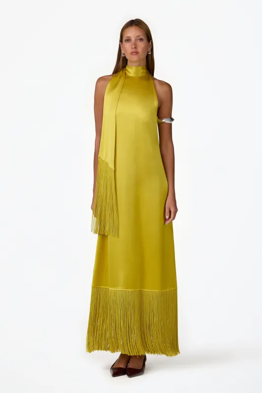 Silk Fringe Gown (Chartreuse) made by SAME