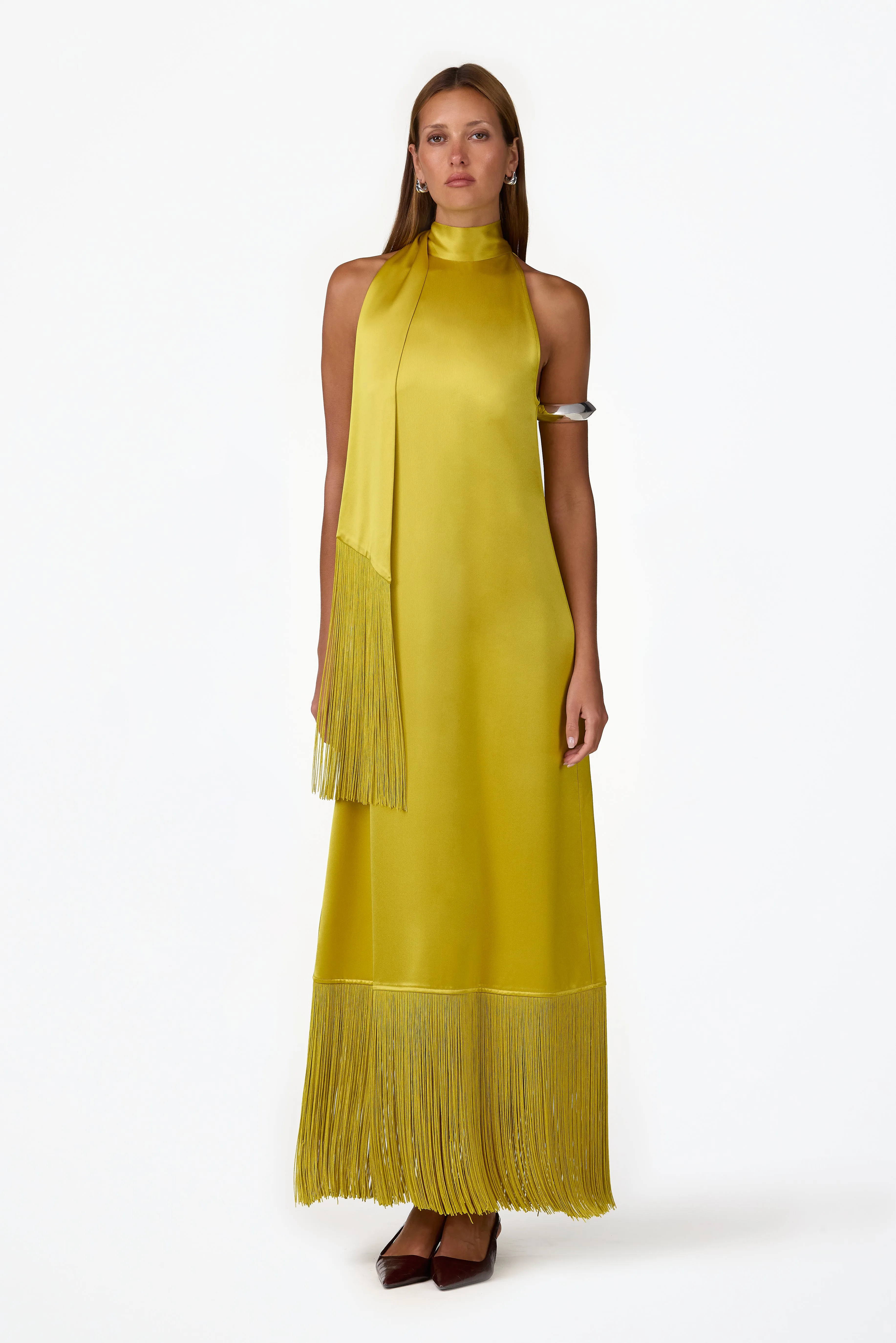 Silk Fringe Gown (Chartreuse) sold by SAME