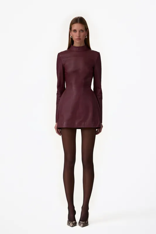 Long Sleeve Leather Mini Dress (Burgundy) made by SAME
