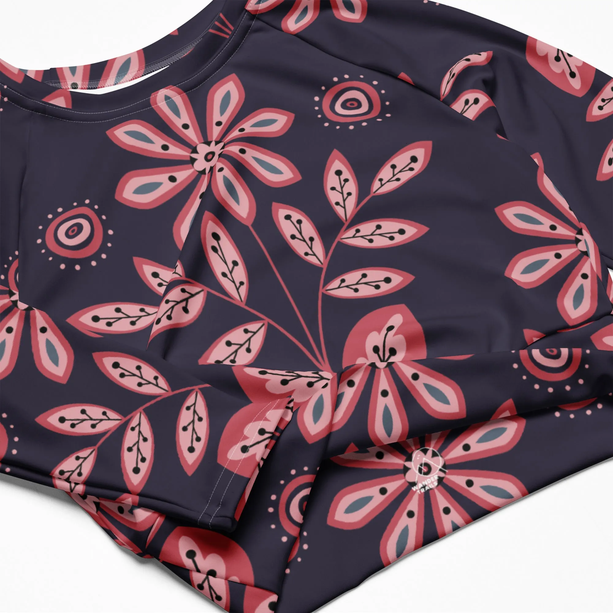 Pink Floral Long Sleeve Crop Top sold by Wander Trails product image thumbnail 3