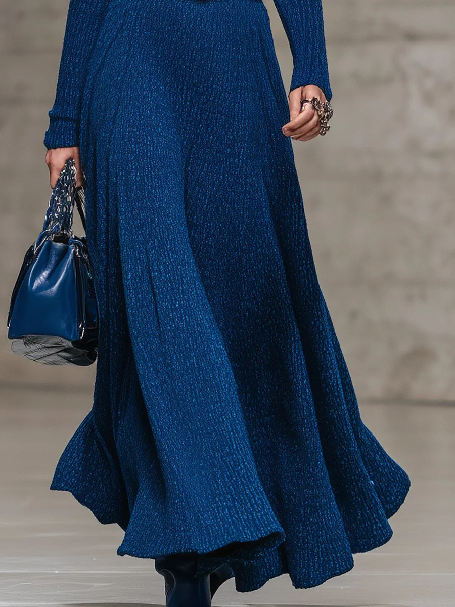 Elegant Blue Knitted Zipper Maxi Dress sold by Oyrosy product image thumbnail 4