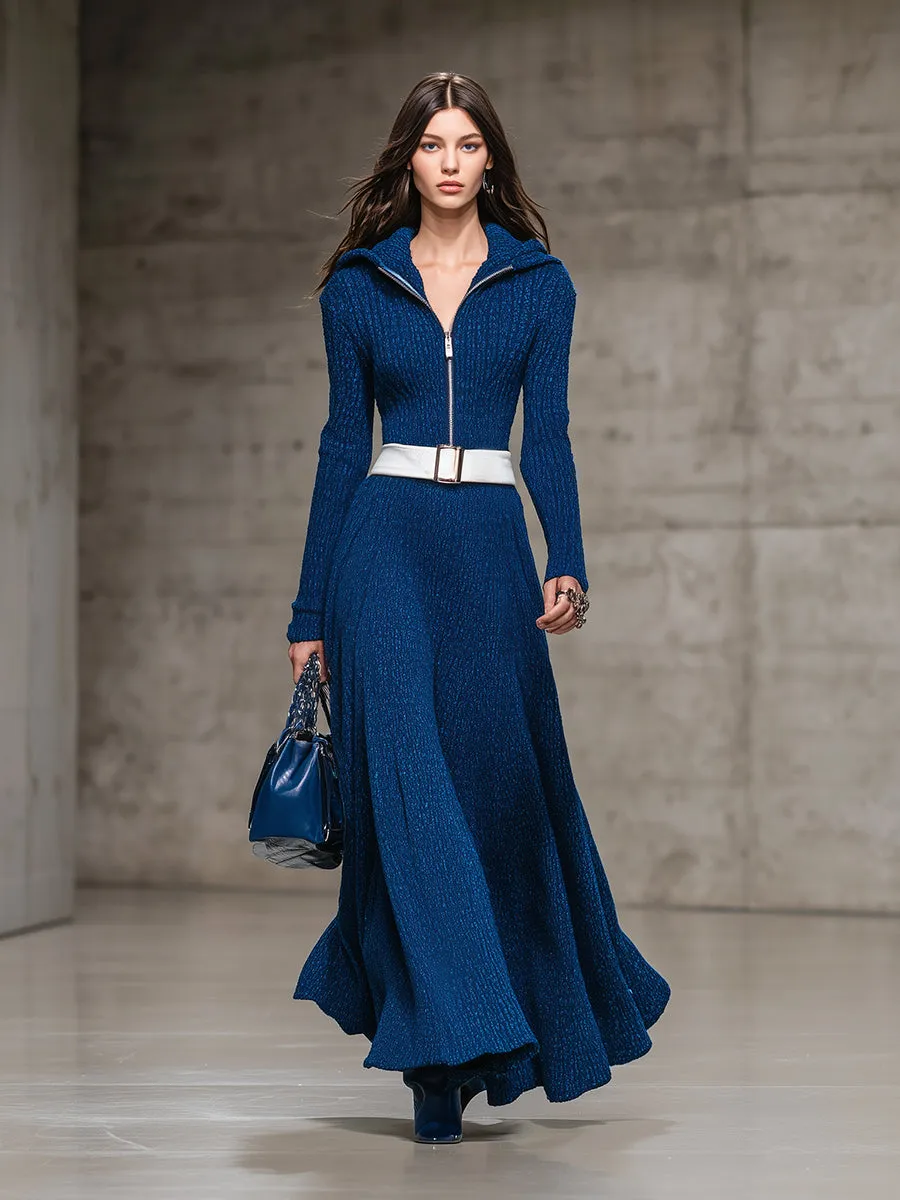 Elegant Blue Knitted Zipper Maxi Dress sold by Oyrosy product image thumbnail 2