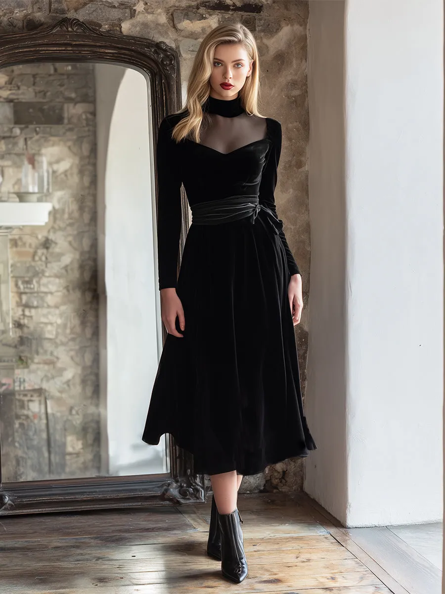 Elegant And Classic Mesh Collar Black Velvet Maxi Dress sold by Oyrosy product image thumbnail 2