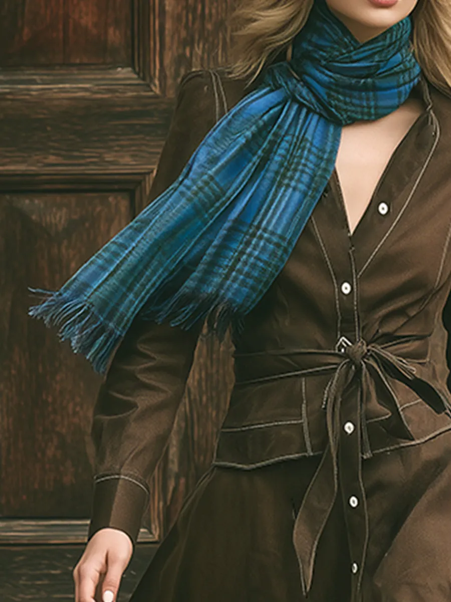 Retro Western V-neck Brown A-line Maxi Dress sold by Oyrosy product image thumbnail 3