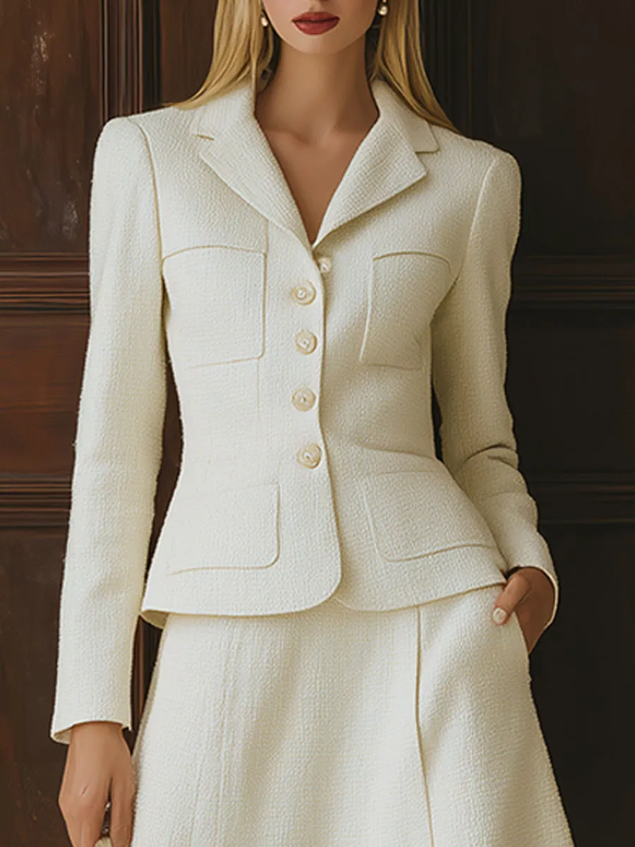 Elegant Retro Urban White Tweed Skirt Suit sold by Oyrosy product image thumbnail 3