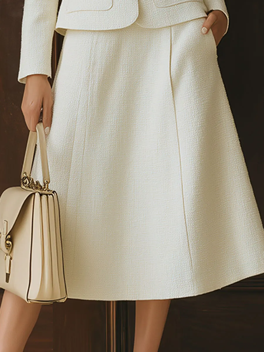 Elegant Retro Urban White Tweed Skirt Suit sold by Oyrosy product image thumbnail 4