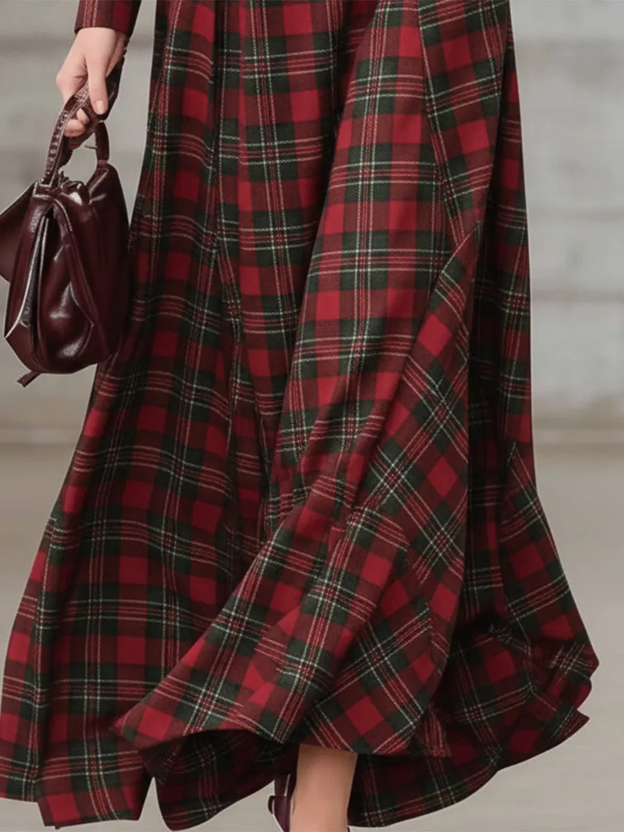 Fashionable Pure Cotton Plaid Zipper Design Maxi Dress sold by Oyrosy product image thumbnail 4