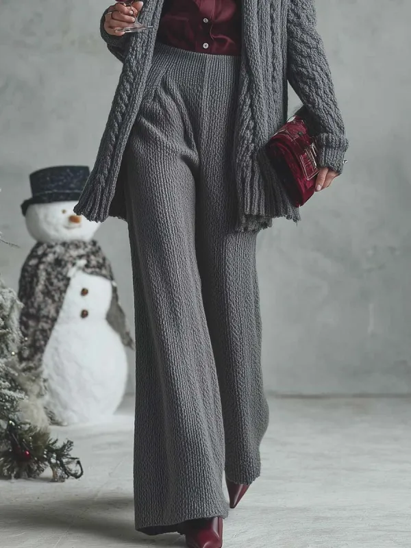 Exquisite And Fashionable Comfortable Gray Knitted Wide-leg Pants sold by Oyrosy