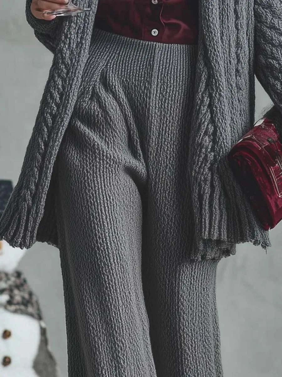 Exquisite And Fashionable Comfortable Gray Knitted Wide-leg Pants sold by Oyrosy product image thumbnail 3