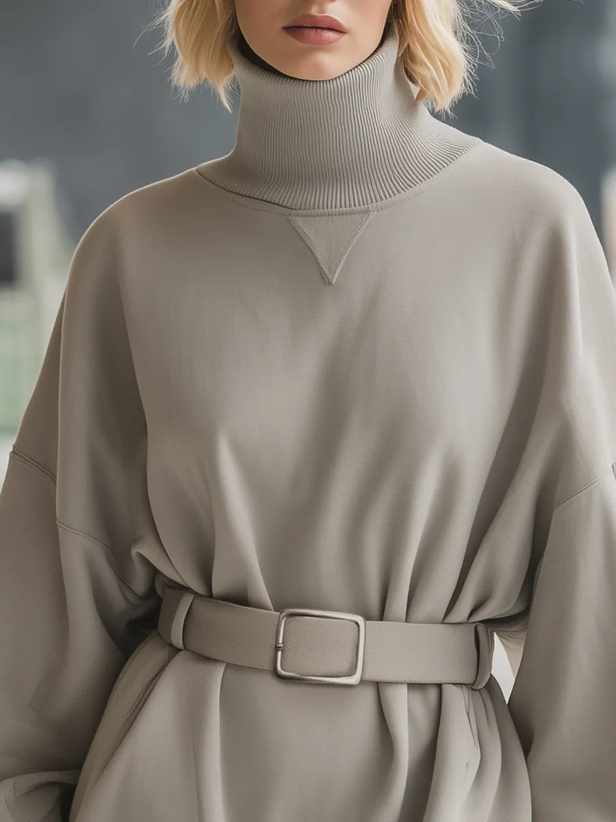 Retro Sports Stand Collar Loose Solid Color Mini Dress sold by Oyrosy product image thumbnail 3