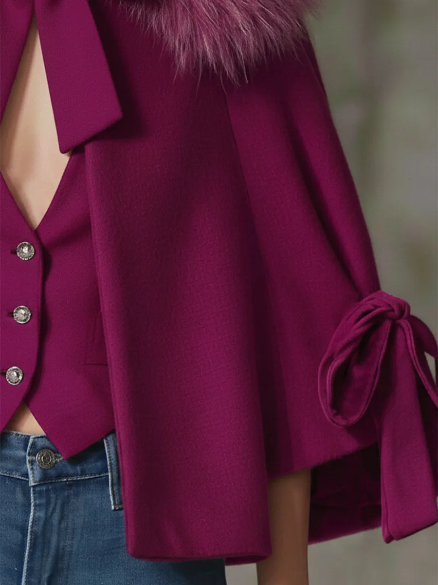 Fashionable Rose Pink Bow Tie Long-sleeved Cape sold by Oyrosy product image thumbnail 2