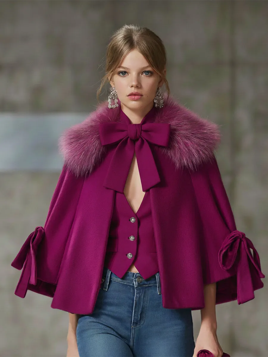 Fashionable Rose Pink Bow Tie Long-sleeved Cape sold by Oyrosy