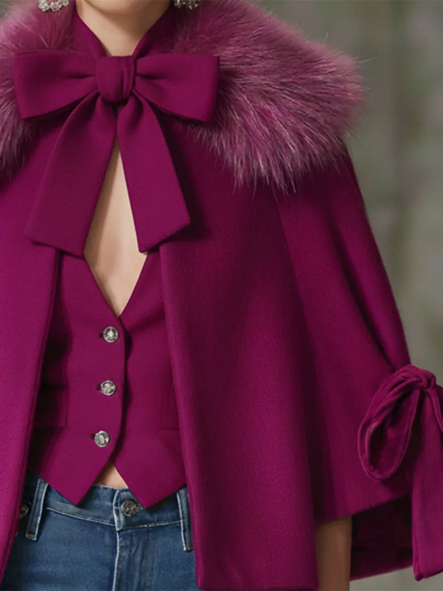 Fashionable Rose Pink Bow Tie Long-sleeved Cape sold by Oyrosy product image thumbnail 3