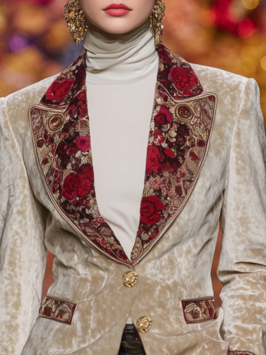 Lapel Single-breasted Vintage Print Velvet Blazer sold by Oyrosy product image thumbnail 2