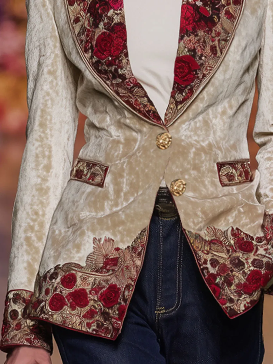 Lapel Single-breasted Vintage Print Velvet Blazer sold by Oyrosy product image thumbnail 3