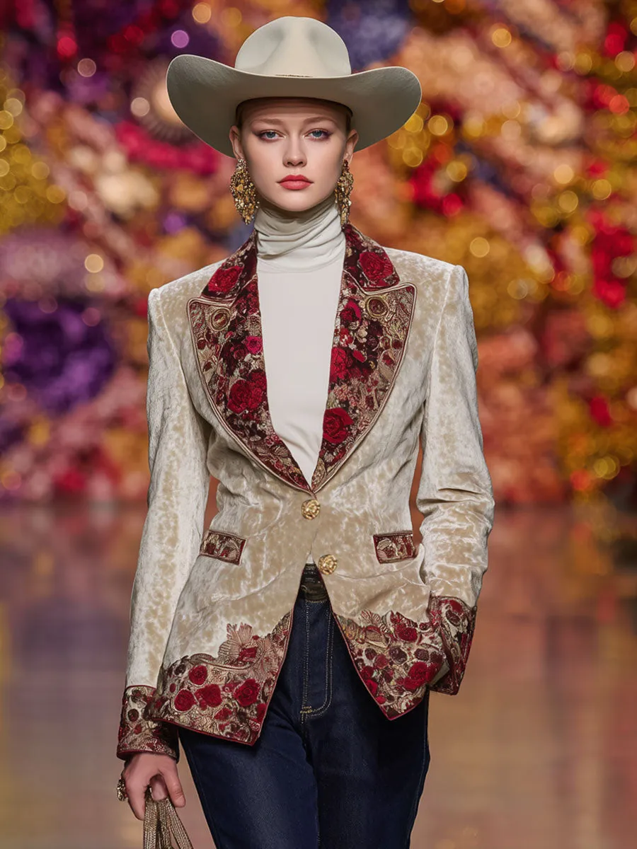 Lapel Single-breasted Vintage Print Velvet Blazer sold by Oyrosy product image thumbnail 4