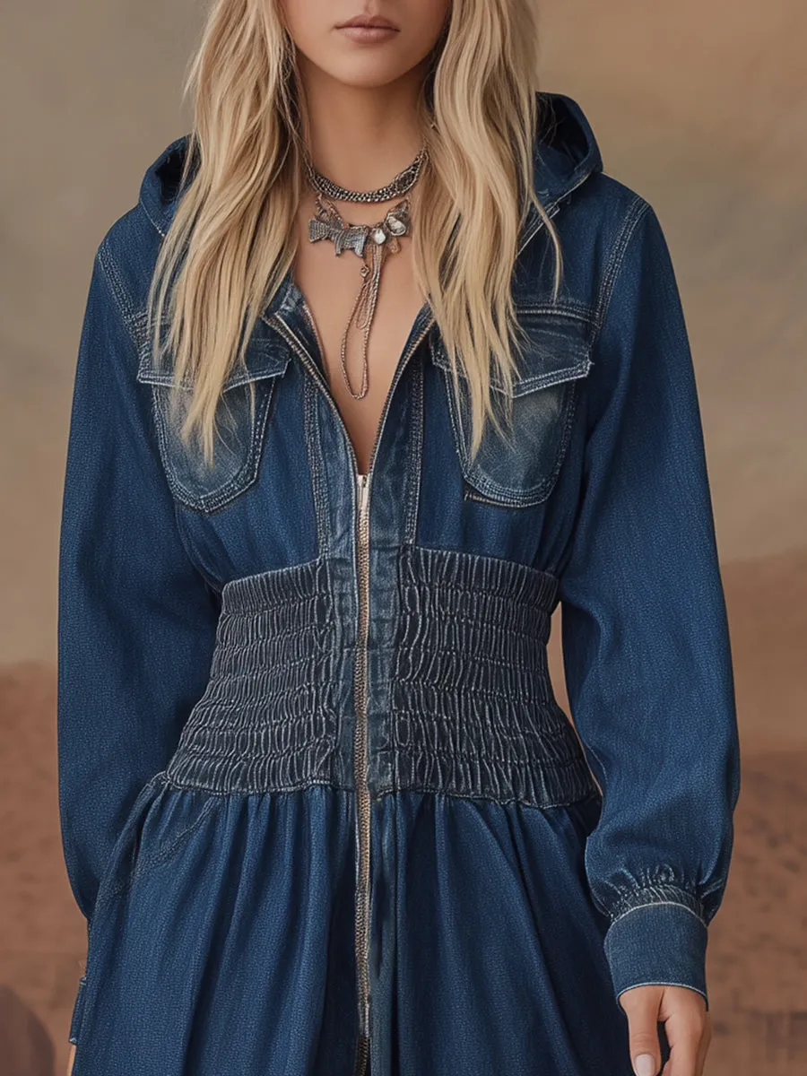 Retro Western Cowboy Hooded Maxi Dress sold by Oyrosy product image thumbnail 3