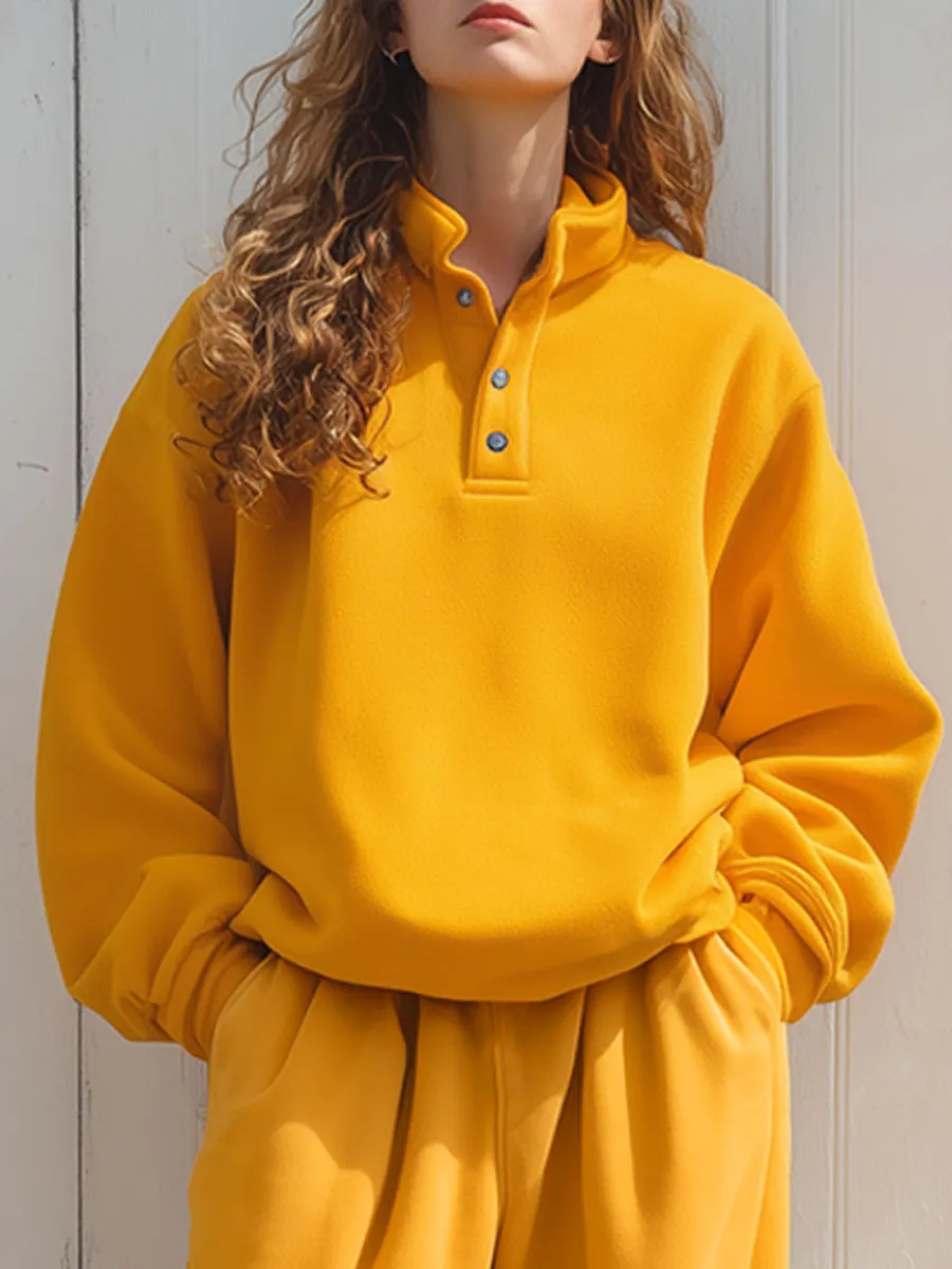 Casual Loose Retro Yellow Granular Fleece Sweatshirt And Sweatpants Set sold by Oyrosy product image thumbnail 3