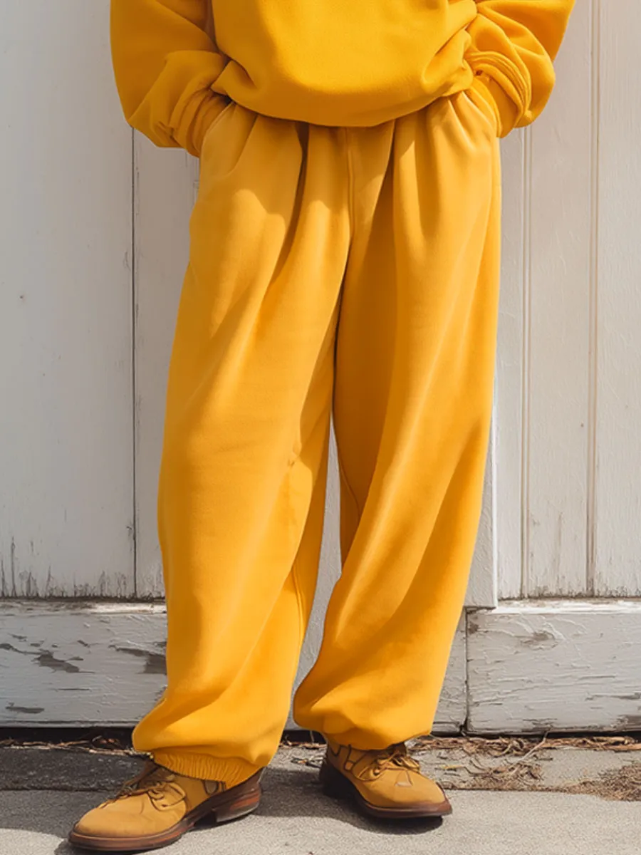 Casual Loose Retro Yellow Granular Fleece Sweatshirt And Sweatpants Set sold by Oyrosy product image thumbnail 4