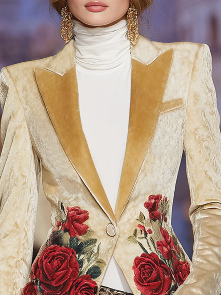 Elegant Lapel Single Button Rose Print Blazer sold by Oyrosy product image thumbnail 2