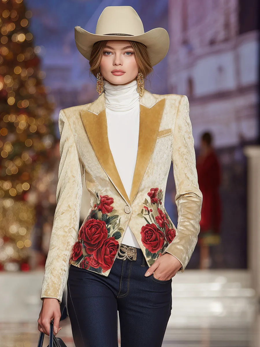 Elegant Lapel Single Button Rose Print Blazer sold by Oyrosy product image thumbnail 4