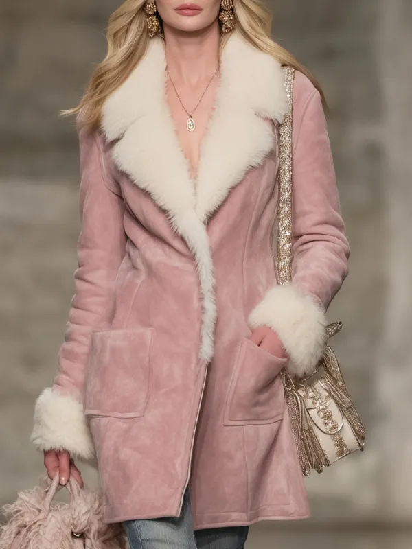 Lapel Faux Fur And Suede Warm Coat sold by Oyrosy