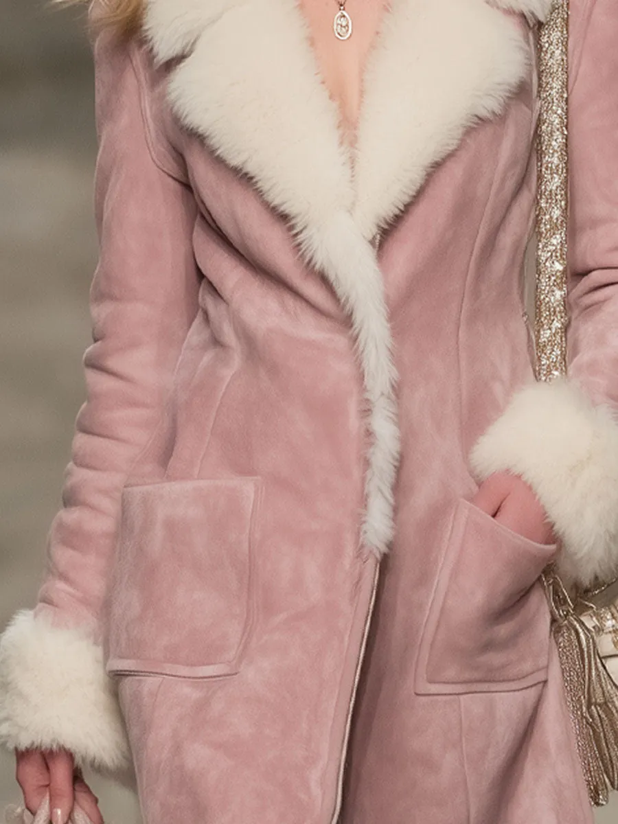 Lapel Faux Fur And Suede Warm Coat sold by Oyrosy product image thumbnail 3