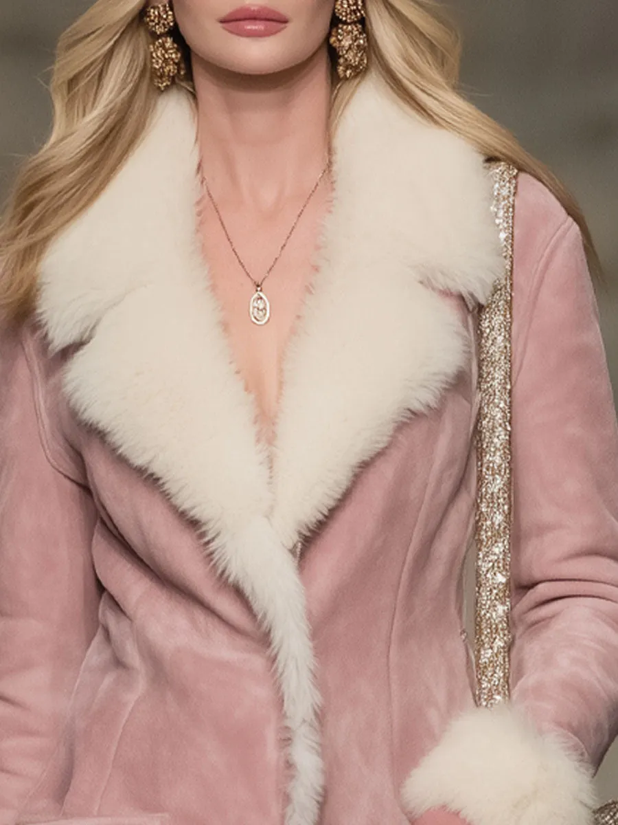 Lapel Faux Fur And Suede Warm Coat sold by Oyrosy product image thumbnail 2